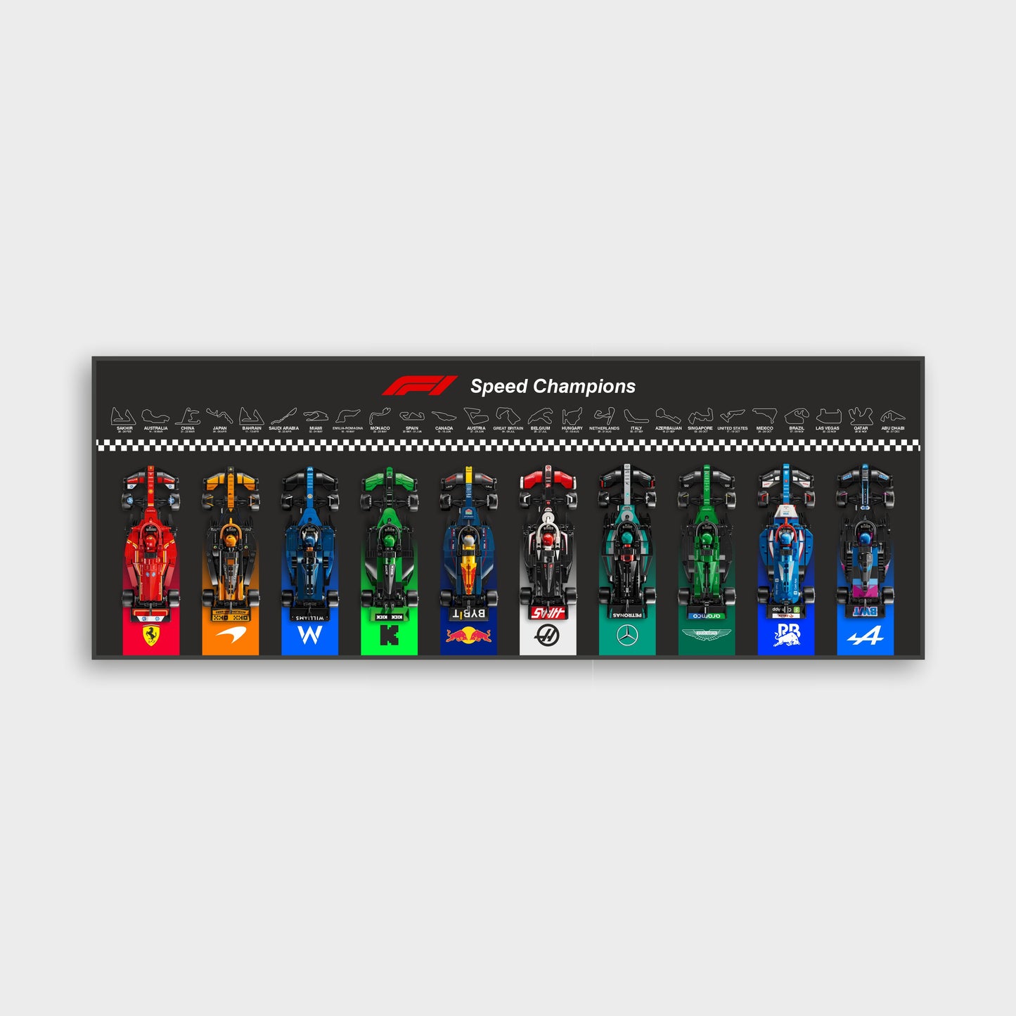 Personalised F1 LEGO Speed Champions 2025 Collection, Aluminium Wall Mounted Display Frame
