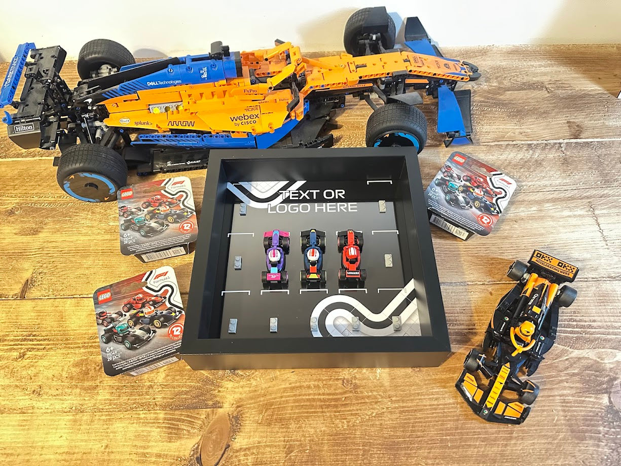 Personalised LEGO F1 minifigure collectible display frame compatible with 71049 custom printed